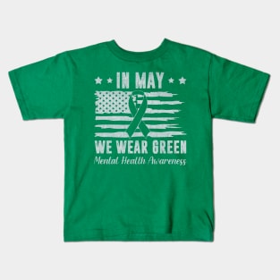 In May We Wear Green Mental Health Awareness Month Kids T-Shirt